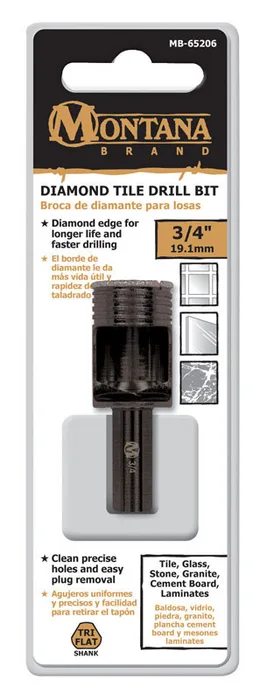 Montana Brand Diamond 3/4 in. Alloy Steel Tile Drill Bit 3-Flat Shank 1 pc