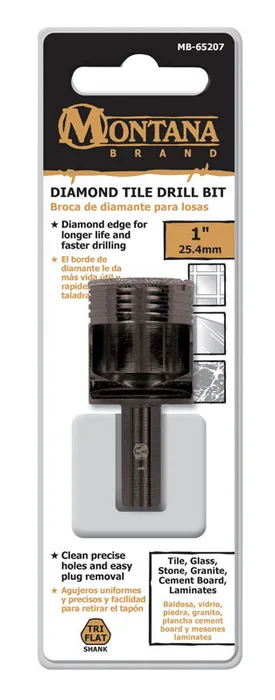Montana Brand Diamond 1 in. Alloy Steel Tile Drill Bit 3-Flat Shank 1 pc