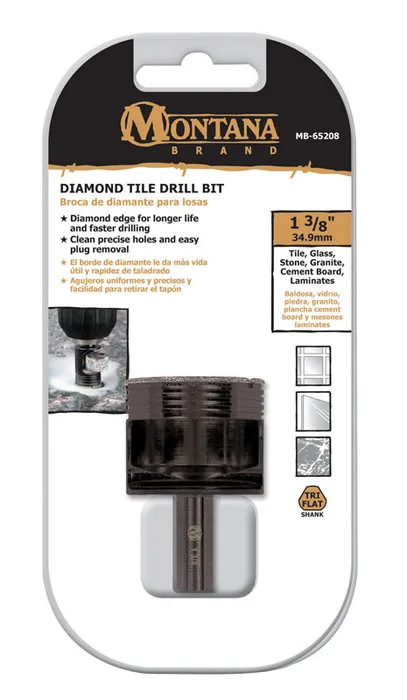 Montana Brand Diamond 1-3/8 in. Alloy Steel Tile Drill Bit 3-Flat Shank 1 pc