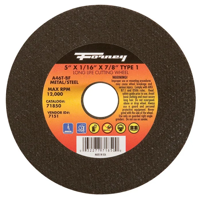 Forney 5 in. D X 7/8 in. X 1/16 in. thick Aluminum Oxide Metal Cut-Off Wheel 1 pc