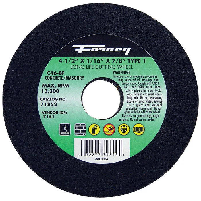 Forney 4-1/2 in. D X 7/8 in. X 1/16 in. thick Silicon Carbide Masonry Cutting Wheel 1 pc