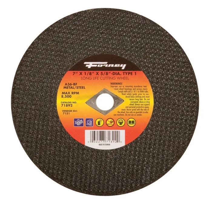 Forney 7 in. D X 5/8 in. X 1/8 in. thick Aluminum Oxide Metal Cut-Off Wheel 1 pc