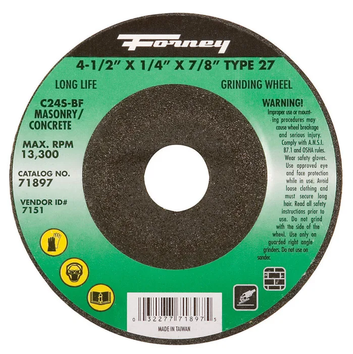 Forney 4-1/2 in. D X 7/8 in. in. X 1/4 in. thick Masonry Grinding Wheel 1 pc