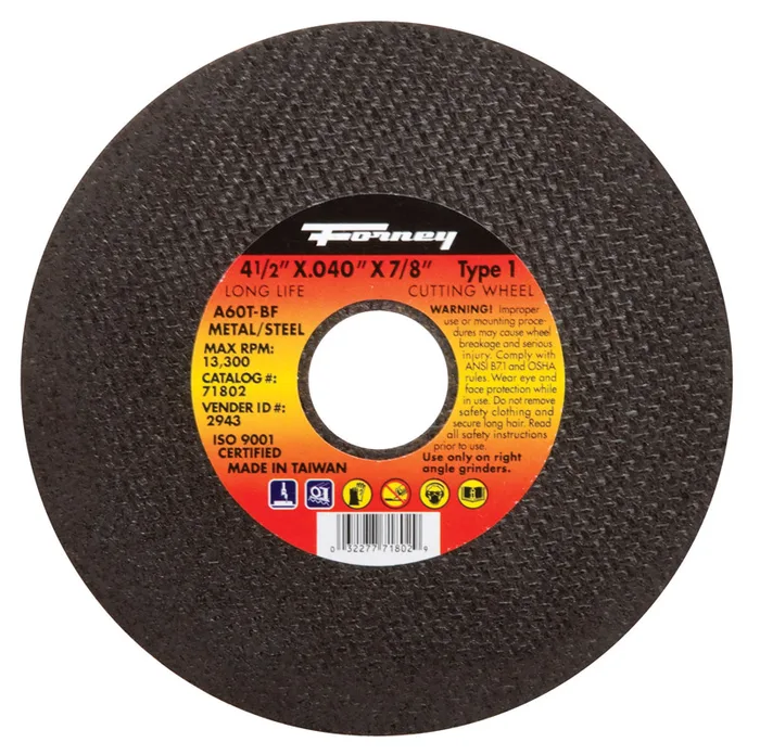 Forney 4-1/2 in. D X 7/8 in. X .040 in. thick Aluminum Oxide Metal Cut-Off Wheel 1 pc