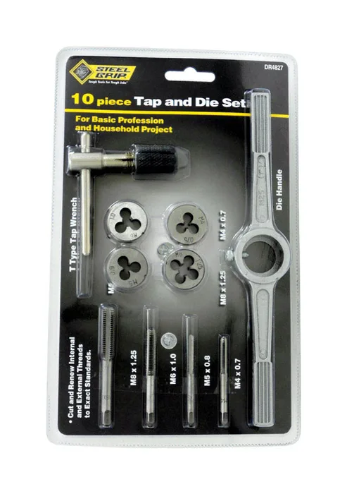 Steel Grip Metric M8-1.25, M4-0.7, M6-1.0, M5-0.8 Tap and Die Set