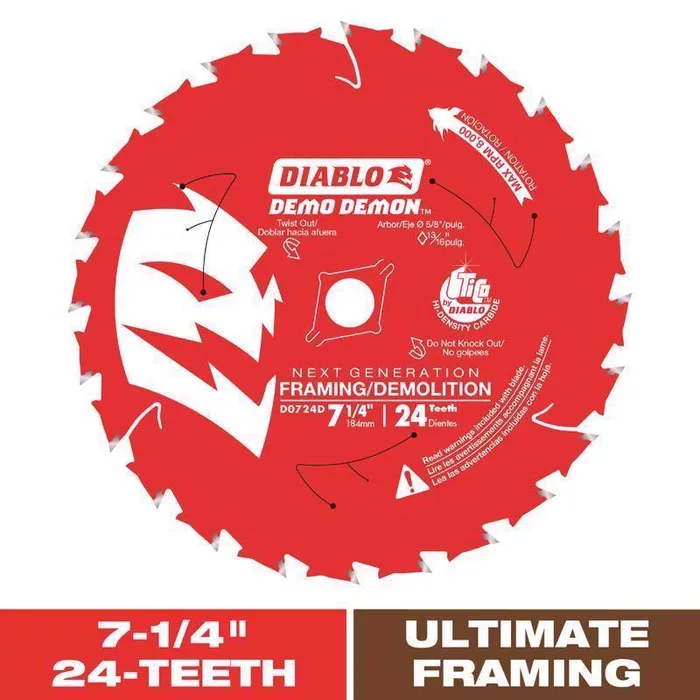 Diablo Demo Demon 7-1/4 in. D X 5/8 in. TiCo Hi-Density Carbide Circular Saw Blade 24 teeth 1 pk (Pack of 10)