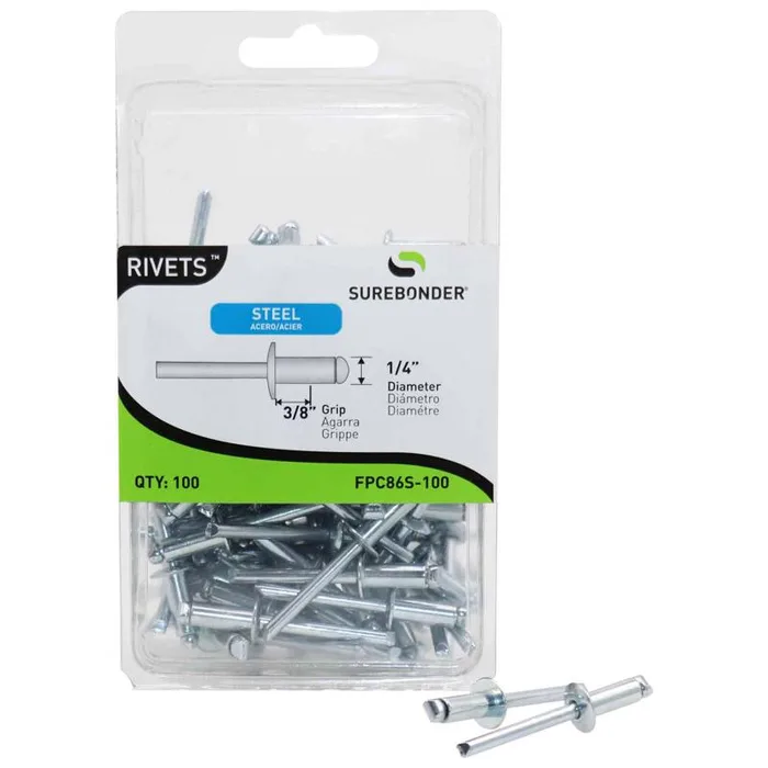 Surebonder 1/4 in. D X 1/4 in. Steel Rivets Silver 100 pk