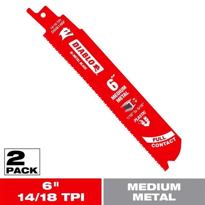 Diablo 6 in. Bi-Metal Medium Metal Reciprocating Saw Blade 14/18 TPI 2 pk (Pack of 5)