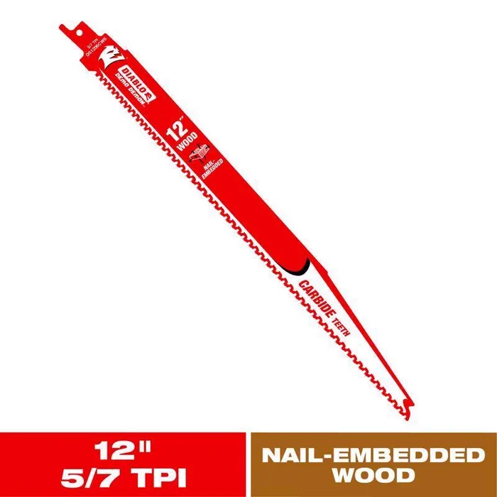 Diablo Demo Demon 12 in. Carbide Tipped Nail-Embedded Wood Reciprocating Saw Blade 5/7 TPI 1 pk (Pack of 5)