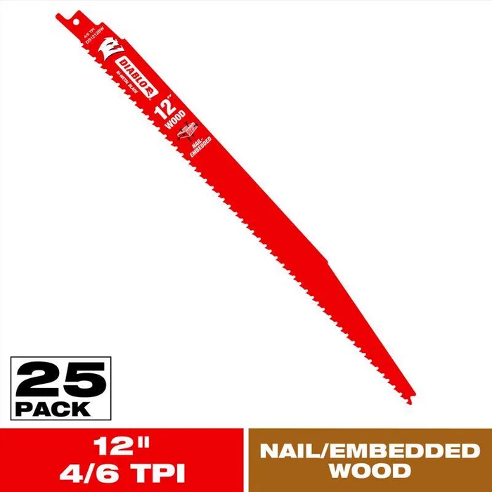 Diablo Demo Demon 12 in. Bi-Metal Variable Tooth Reciprocating Saw Blade 6/12 TPI 2 pk (Pack of 5)