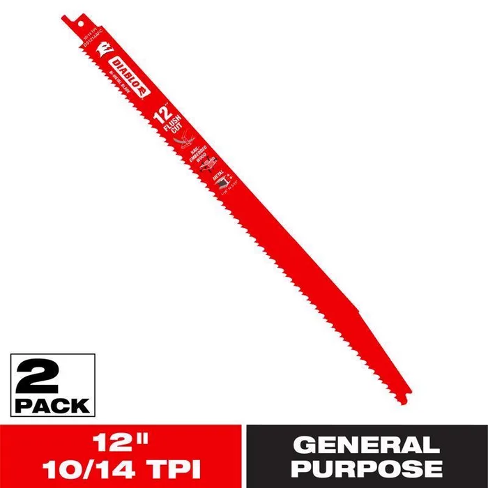Diablo 12 in. Bi-Metal Reciprocating Saw Blade 10/14 TPI 2 pk (Pack of 5)