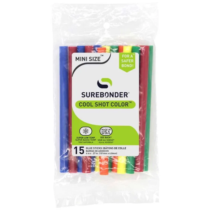Surebonder 0.3 in. D X 4 in. L Cool Shot Mini Glue Sticks Assorted Colors 15 pk