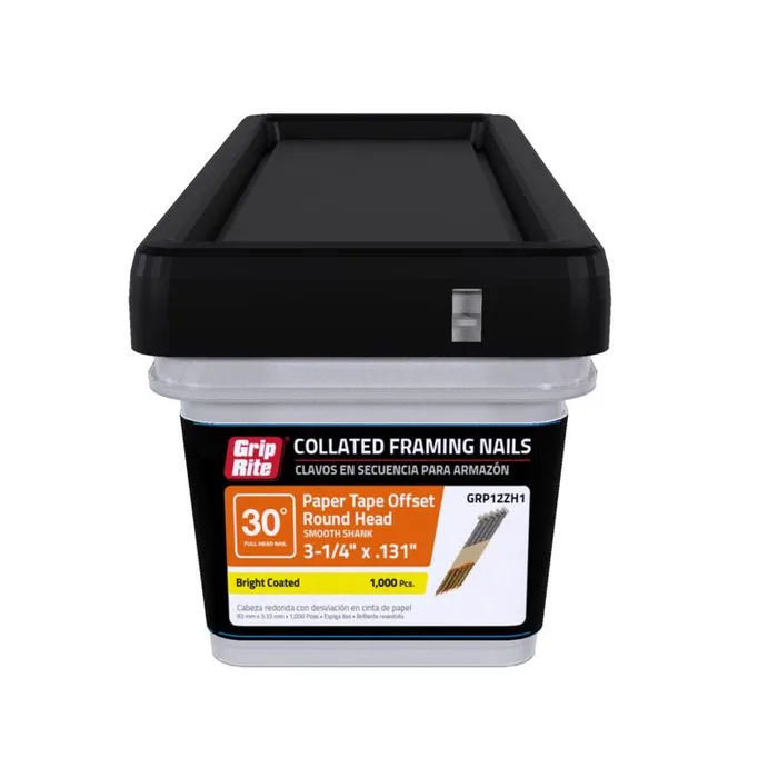 Grip-Rite 3-1/4 in. L X 12 Ga. Angled Strip Bright Framing Nails 30 deg 1000 pk