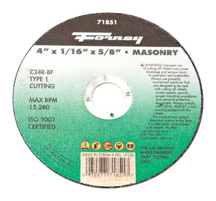 Forney 4 in. D X 5/8 in. X 1/16 in. thick Silicon Carbide Masonry Cutting Wheel 1 pc