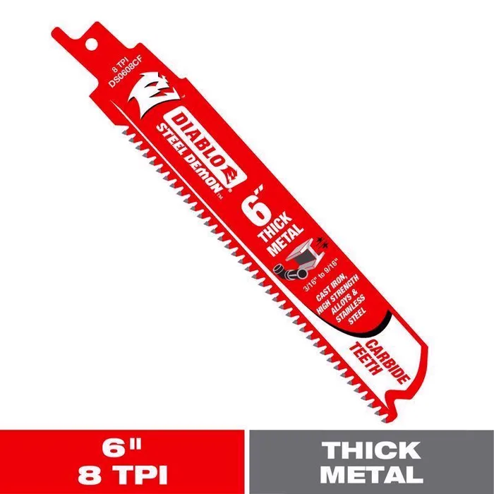 Diablo Steel Demon 6 in. Carbide Tipped Thick Metal Reciprocating Saw Blade 8 TPI 1 pc (Pack of 5)
