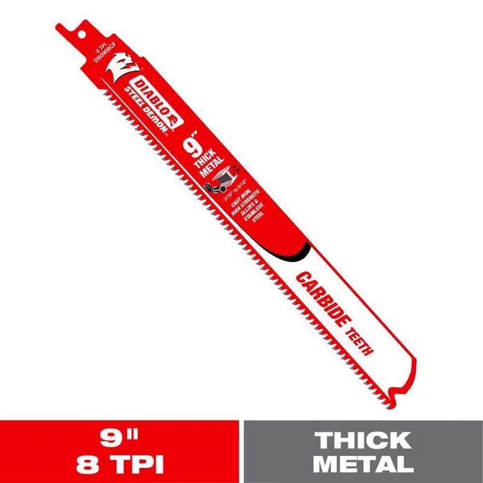 Diablo Steel Demon 9 in. Carbide Thick Metal Reciprocating Saw Blade 8 TPI 1 pc (Pack of 5)