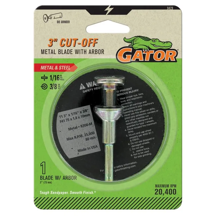 Gator 3 in. D X 3/8 in. X 1/16 in. thick Aluminum Oxide Type 1 Metal Cut-Off Blade 1 pc