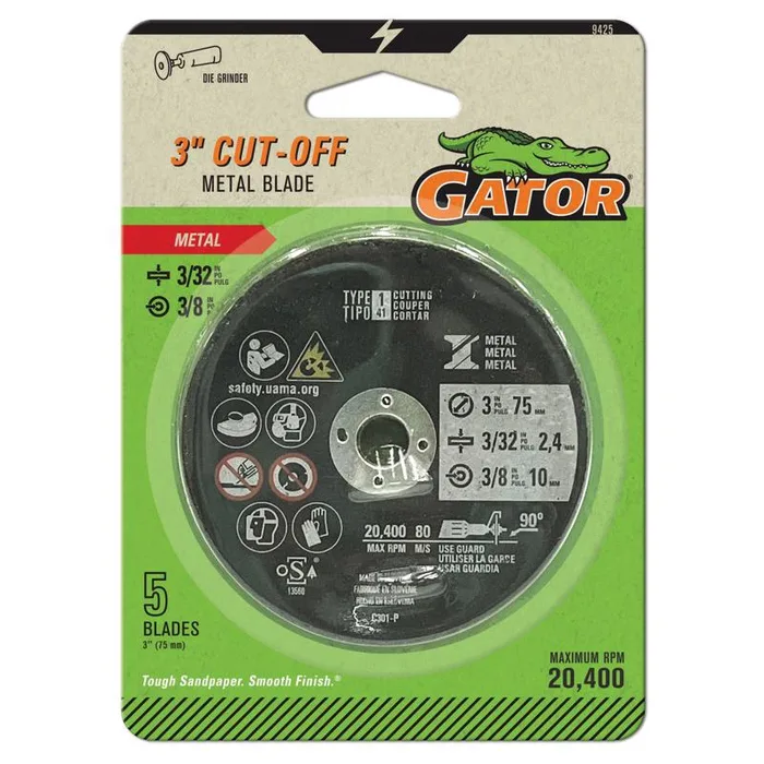 Gator 3 in. D X 3/8 in. X 3/32 in. thick Aluminum Oxide Type 1 Metal Cut-Off Blade 5 pc
