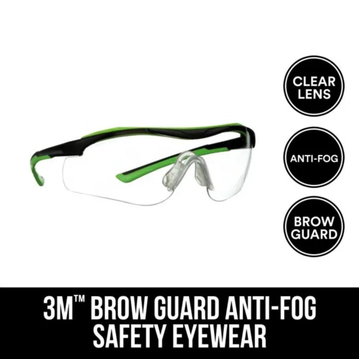 3M Anti-Fog Safety Glasses Clear Lens Black/Green Frame 1 pc