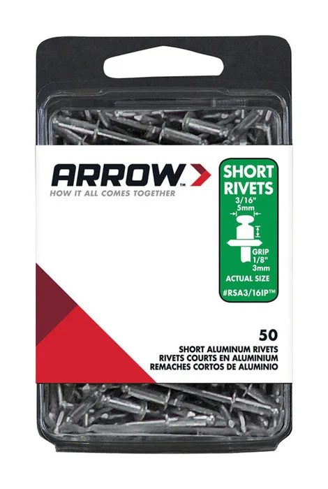 Arrow 3/16 in. D X 1/8 in. Aluminum Short Rivets Silver 50 pk
