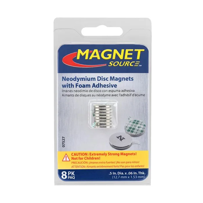 Magnet Source .06 in. L X .5 in. W Silver Disc Magnets with Adhesive 2.3 lb. pull 8 pc