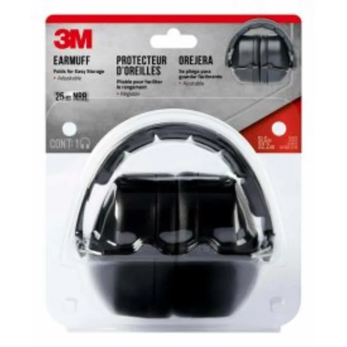 3M 25 dB Soft Foam Folding Earmuffs Black 1 pair