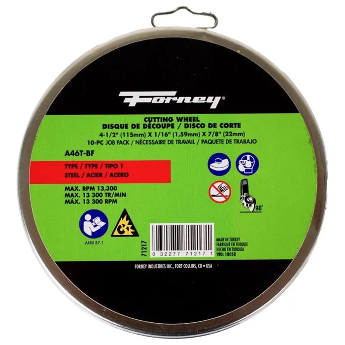 Forney 4-1/2 in. D X 7/8 in. X 1/16 in. thick Aluminum Oxide Metal Cutting Wheel 10 pk