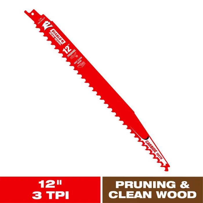 Diablo Demo Demon 12 in. Carbide Tipped Pruning & Clean Wood Reciprocating Saw Blade 3 TPI 1 pk (Pack of 5)