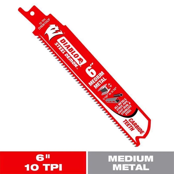 Diablo Steel Demon 6 in. Carbide Tipped Medium Metal Reciprocating Saw Blade 10 TPI 1 pk (Pack of 5)