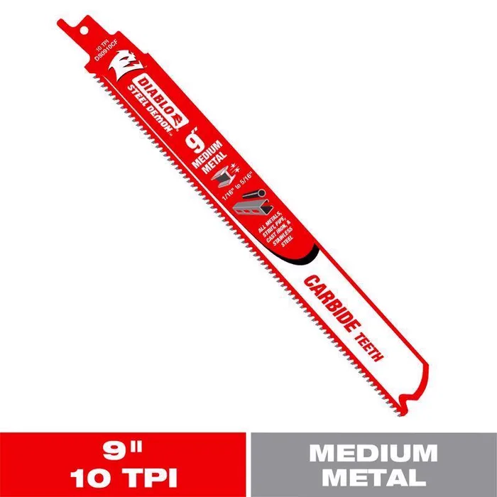 Diablo Steel Demon 9 in. Carbide Medium Metal Reciprocating Saw Blade 10 TPI 1 pk (Pack of 5)
