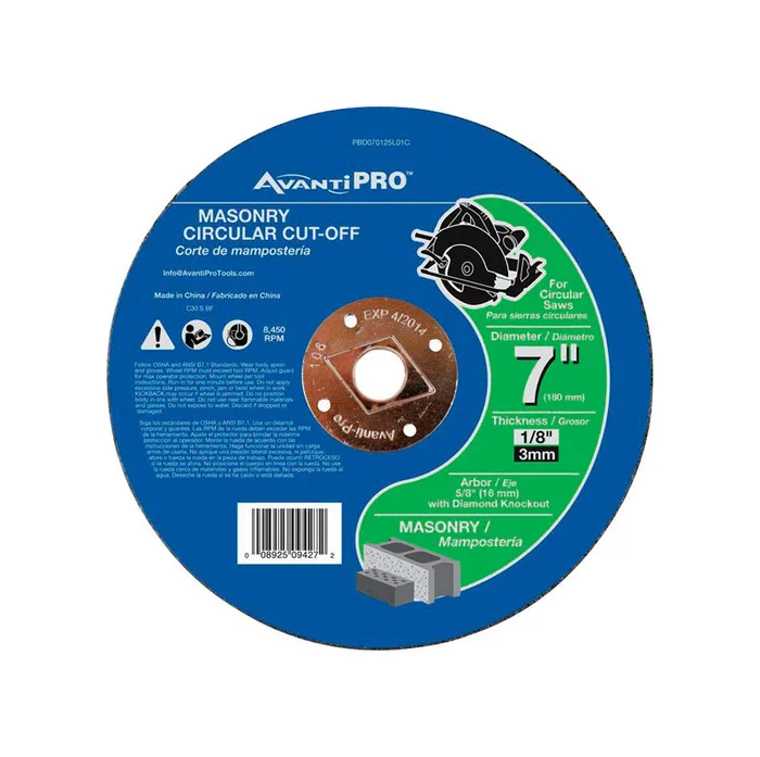 Avanti Pro 7 in. D X 5/8 in. X 1/8 in. thick Aluminum Oxide Masonry Cut-Off Disc