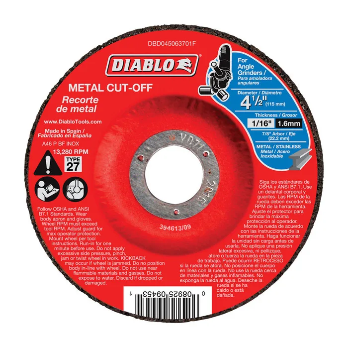Diablo 4-1/2 in. D X 7/8 in. X 1/16 in. thick Aluminum Oxide Metal Cut-Off Disc 1 pk