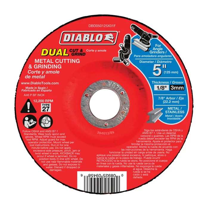 Diablo 5 in. D X 7/8 in. X 1/8 in. thick Aluminum Oxide Metal Dual Cut and Grind Disc 1 pc