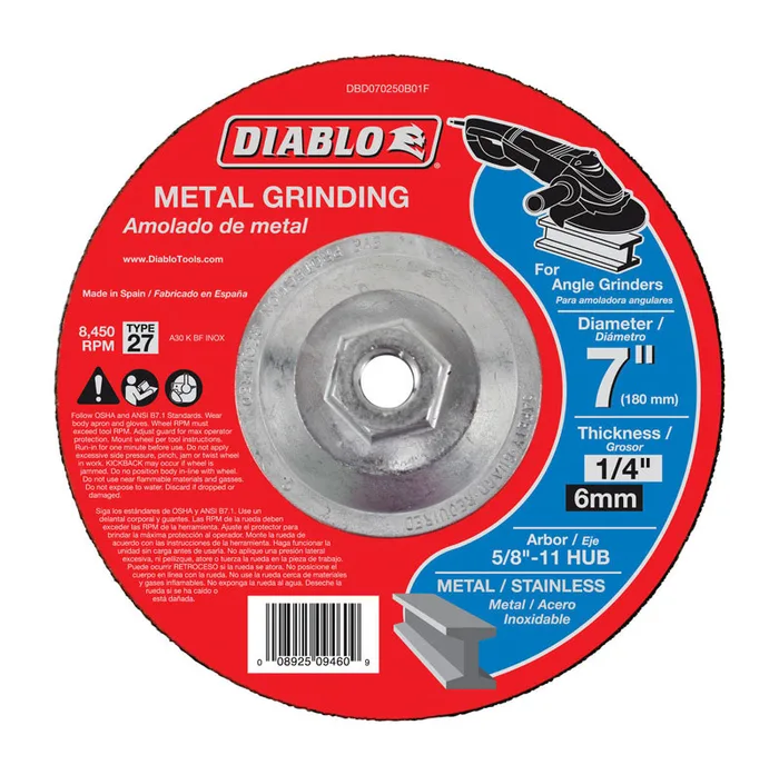 Diablo 7 in. D X 5/8-11 in. X 1/4 in. thick Aluminum Oxide Metal Grinding Disc 1 pc