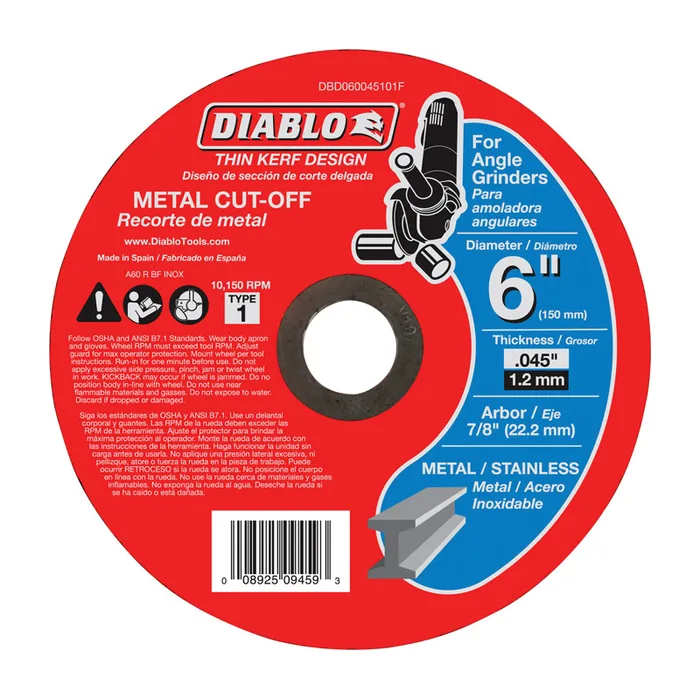 Diablo 6 in. D X 7/8 in. X 0.045 in. thick Aluminum Oxide Metal Cut-Off Disc 1 pk