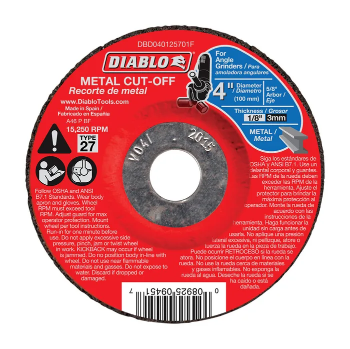 Diablo 4 in. D X 5/8 in. X 1/8 in. thick Aluminum Oxide Metal Cut-Off Disc 1 pk
