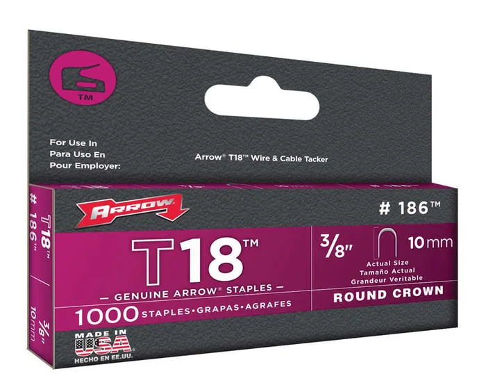 Arrow T18 3/16 in. W X 3/8 in. L 18 Ga. Round Crown Wire Staples 1000 pk (Pack of 5)