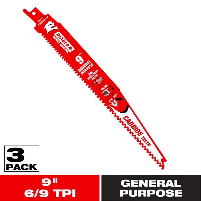 Diablo Demo Demon 9 in. Carbide Tipped Reciprocating Saw Blade 6/9 TPI 3 pk