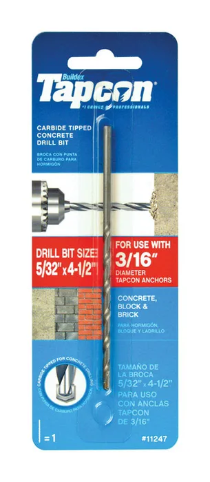 Tapcon 5/32 in. X 4-1/2 in. L Carbide Tipped Concrete Drill Bit Straight Shank 1 pc