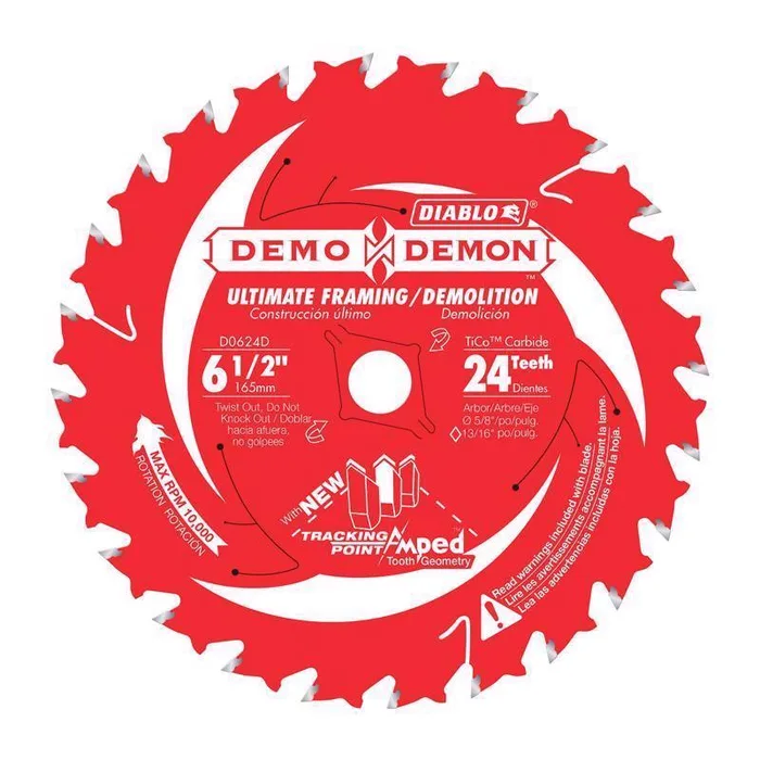 Diablo Demo Demon 6-1/2 in. D X 5/8 in. TiCo Hi-Density Carbide Framing Blade 24 teeth 1 pk (Pack of 10)
