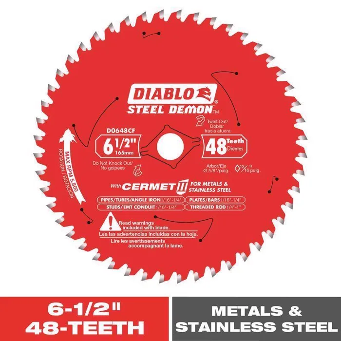 Diablo Steel Demon 6-1/2 in. D X 5/8 in. Stainless Steel Metal Saw Blade 48 teeth 1 pk (Pack of 5)