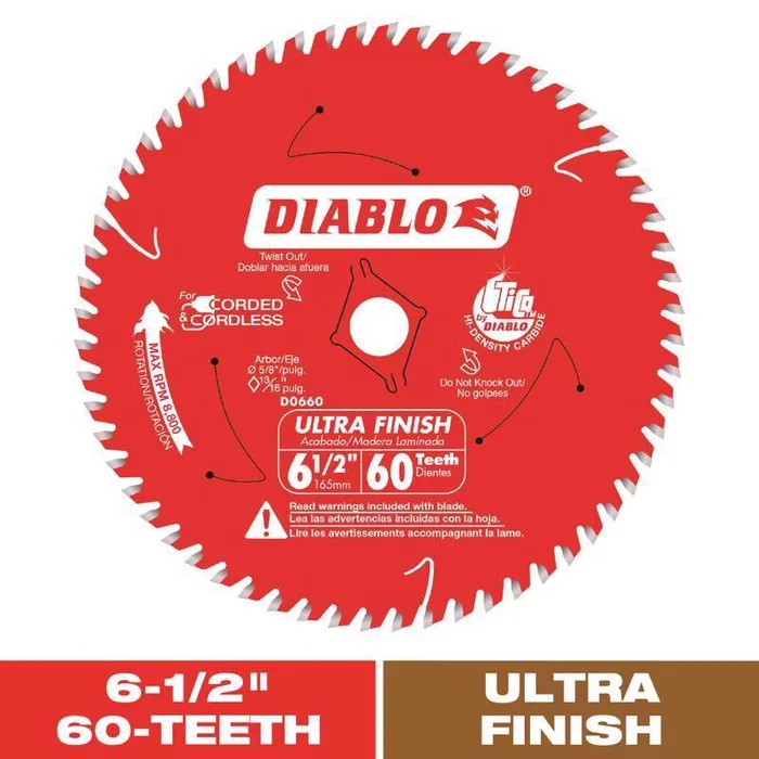 Diablo 6-1/2 in. D X 5/8 in. Ultra Finish TiCo Hi-Density Carbide Circular Saw Blade 60 teeth 1 pk (Pack of 10)
