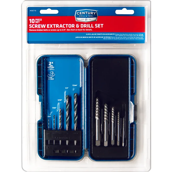 Century Drill & Tool 8 in. High Speed Steel Spiral Screw Extractor and Drill Bit Set 10 pc