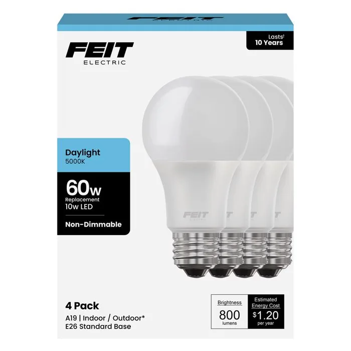 Feit A19 E26 (Medium) LED Bulb Daylight 60 Watt Equivalence 4 pk (Pack of 12)