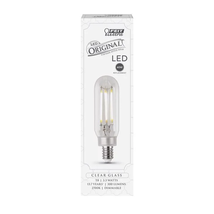 Feit T8 E12 (Candelabra) LED Bulb Soft White 40 Watt Equivalence 1 pk