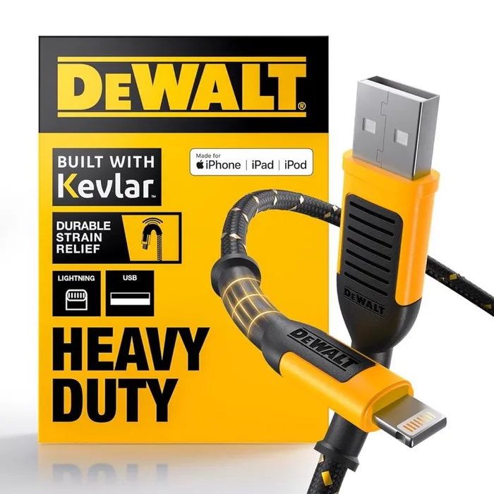 DeWalt Lightning to USB Charge and Sync Cable 6 ft. Black/Yellow