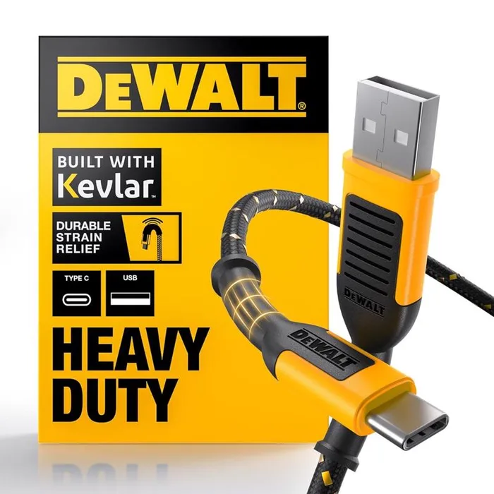 DeWalt USB-A to USB-C Cable 10 ft. Black/Yellow