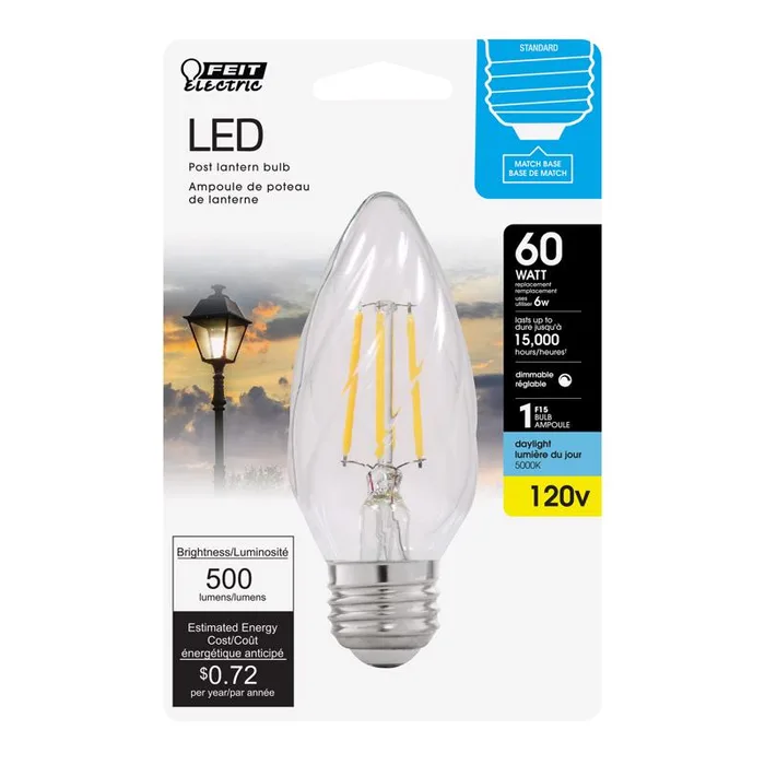 Feit F15 E26 (Medium) LED Bulb Daylight 60 Watt Equivalence 1 pk