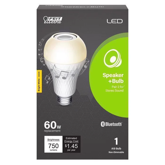 Feit A19 E26 (Medium) LED Speaker Bulb Bright White 60 Watt Equivalence 1 pk