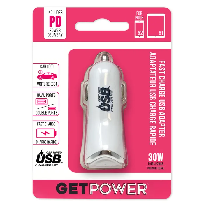 GetPower Dual USB Car Adapter 1 pk (Pack of 6)
